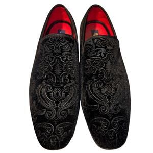 La Milano Broderick II Loafers Mens 12 Black Velvet Smoking Slippers Dress Shoes